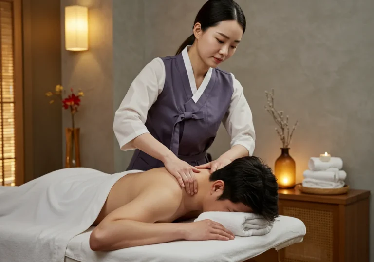 세종 출장안마 모찌바디 전담 한국 관리사가 세심한 마사지 테크닉으로 고객 케어를 진행하는 장면