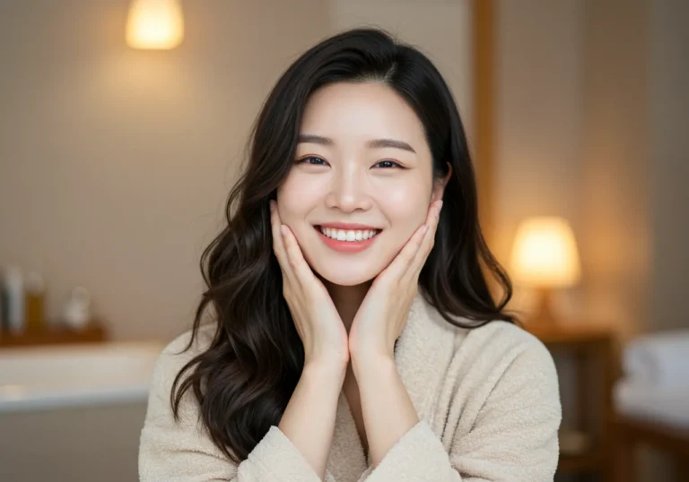 신갈동 출장안마 이용 후 상쾌하게 기지개를 켜는 20대 한국 남성이 홈 오피스에서 활기찬 업무 복귀를 준비하는 만족스러운 표정