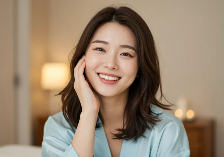 연지동 출장안마 서비스 후 요가매트 위에서 스트레칭하는 40대 한국 여성이 유연해진 몸으로 활력 넘치는 표정