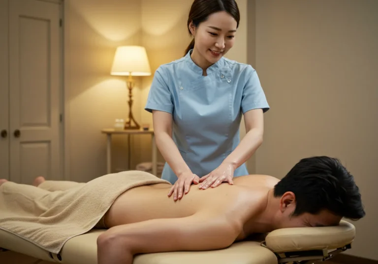 온양 출장안마 모찌바디 온천 관광지 전문 한국인 관리사가 아로마 테라피와 결합한 힐링 마사지로 관광객에게 특별한 케어를 제공하는 전문적 장면