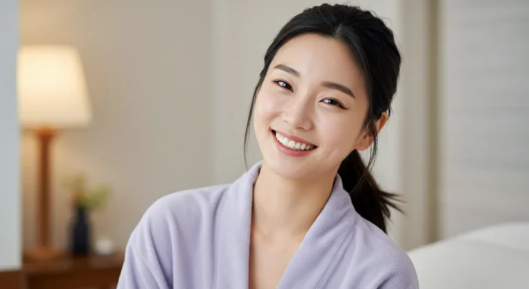 왕길동 출장안마 모찌바디 이용 후 전원환경의 고요함과 자연치유력으로 완전한 평온을 얻은 중년 한국여성의 깊은 만족감