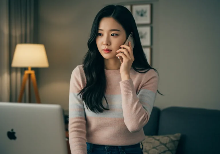 운서동 출장안마 모찌바디 예약 상담을 받기 위해 전화하는 영종도 거주 한국인의 간편한 예약과정 모습