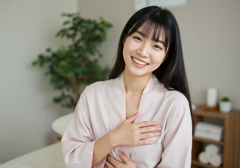 용암동 홈타이 이용으로 육아 스트레스가 해소된 30대 한국 여성의 환한 미소