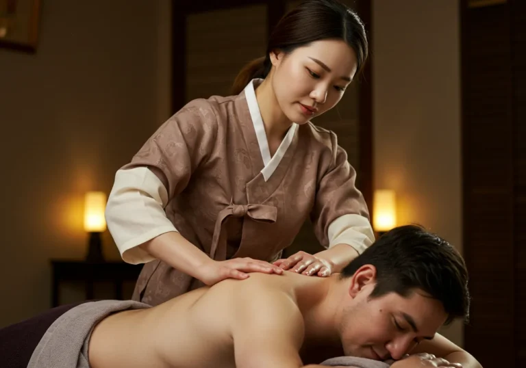 용암동 출장안마 전문 관리사가 최신 마사지 기법으로 케어하는 장면