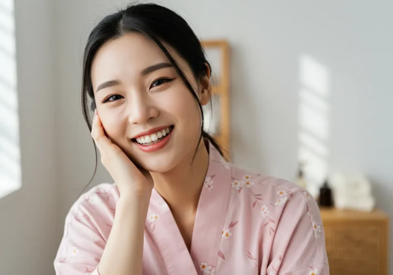 을왕리 출장안마 모찌바디 이용 후 해변 바캉스의 완벽한 마무리를 만끽하며 서해바다를 배경으로 환하게 웃는 한국 여성