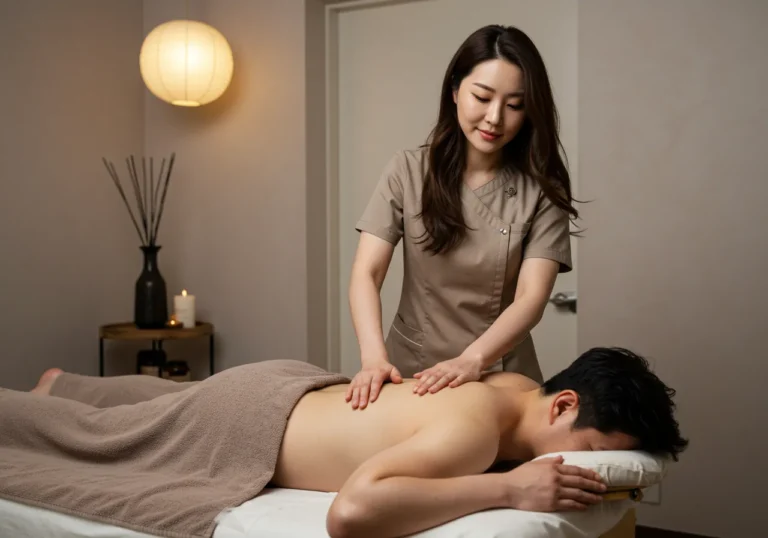 중리동타이마사지 30년 경력 한국 여성 장인이 전통 온돌방에서 고객의 뭉친 근육을 정통 안마 기법으로 풀어주는 세월의 내공이 담긴 시술