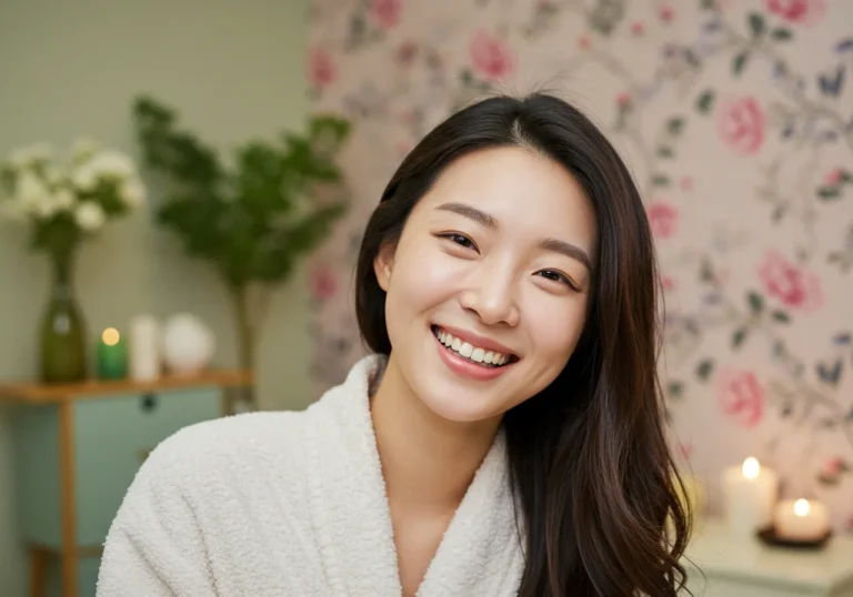 청주 홈타이 서비스 이용 후 만족감을 표현하는 30대 한국 여성의 밝은 표정