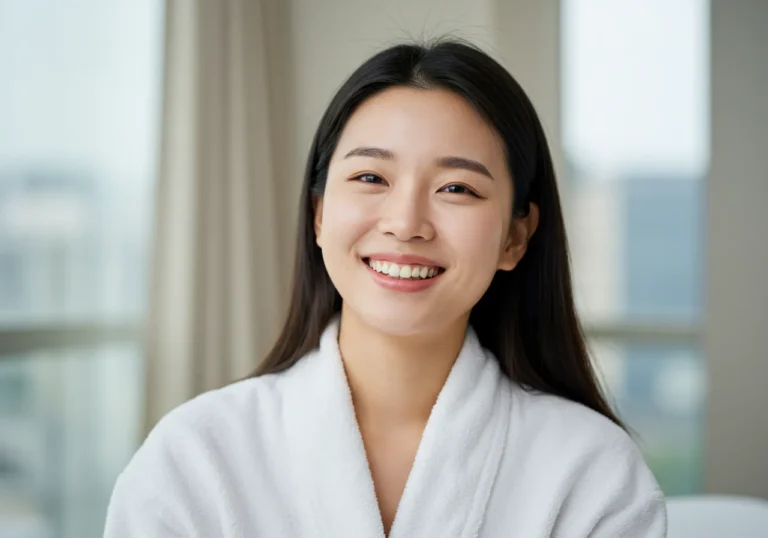 탕정 출장마사지 모찌바디 케어를 받은 첨단 산업단지 근무 20대 한국 여성이 디지털 피로가 완전히 해소된 듯 상쾌하고 집중력 회복된 활기찬 표정