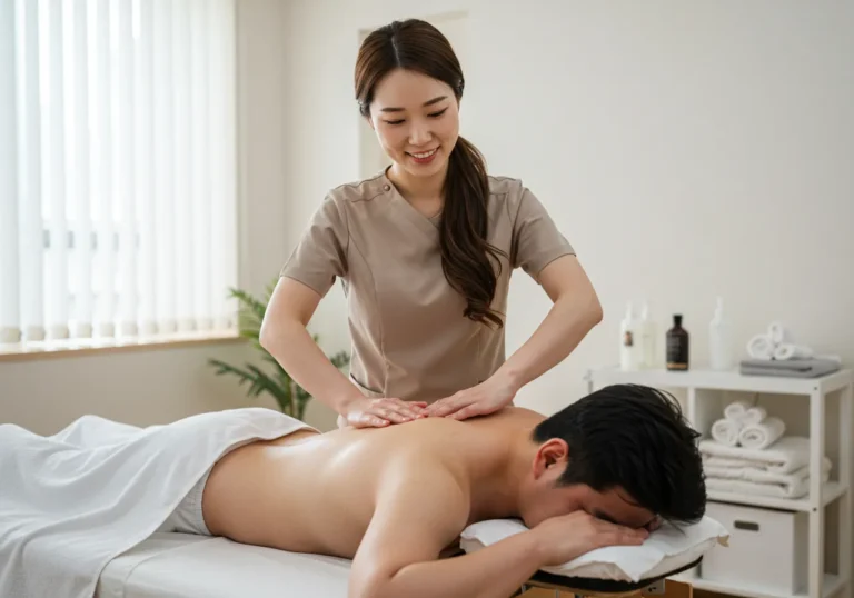 풍덕천동타이마사지 동양 철학 박사 한국 여성 구루가 명상실에서 고객의 차크라 포인트를 크리스탈로 정렬하는 고차원 영적 치유 시술