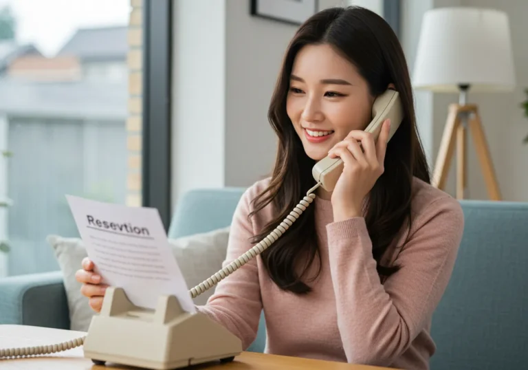 하갈동 출장마사지 예약 진행 중 스마트폰 앱으로 모찌바디 실시간 예약 가능 시간을 확인하는 40대 한국 여성의 편리한 이용 모습